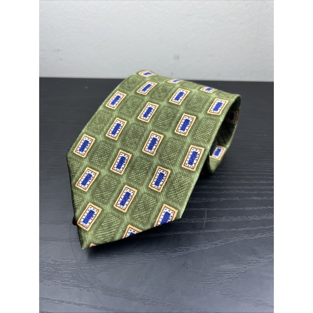 Jos. A. Bank Green Geometric Squares Neck Tie 62" Silk Style Tie
